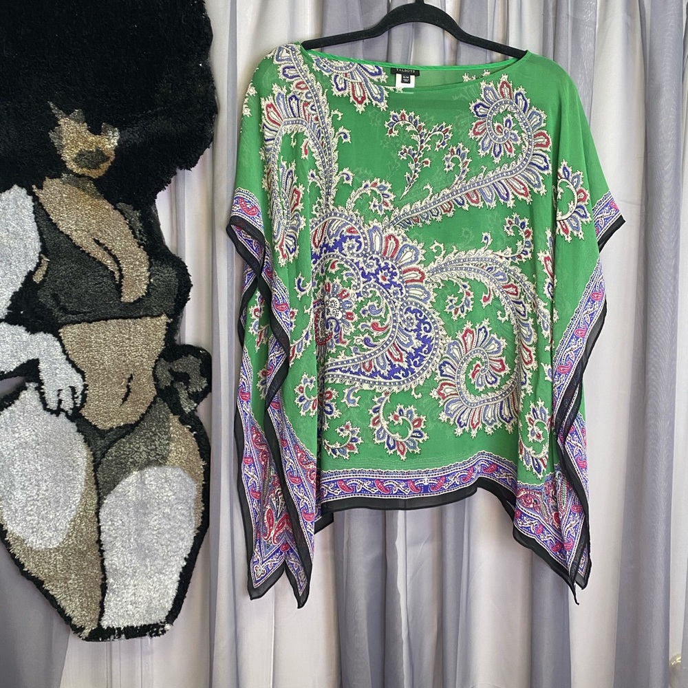 Talbots Green Paisley Handkerchief Top | Boho Poncho Style